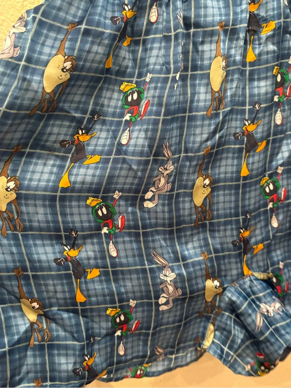 NWT~Vtg 2001 Looney Tunes Blue Plaid 100% Silk Boxer Shorts Size Medium